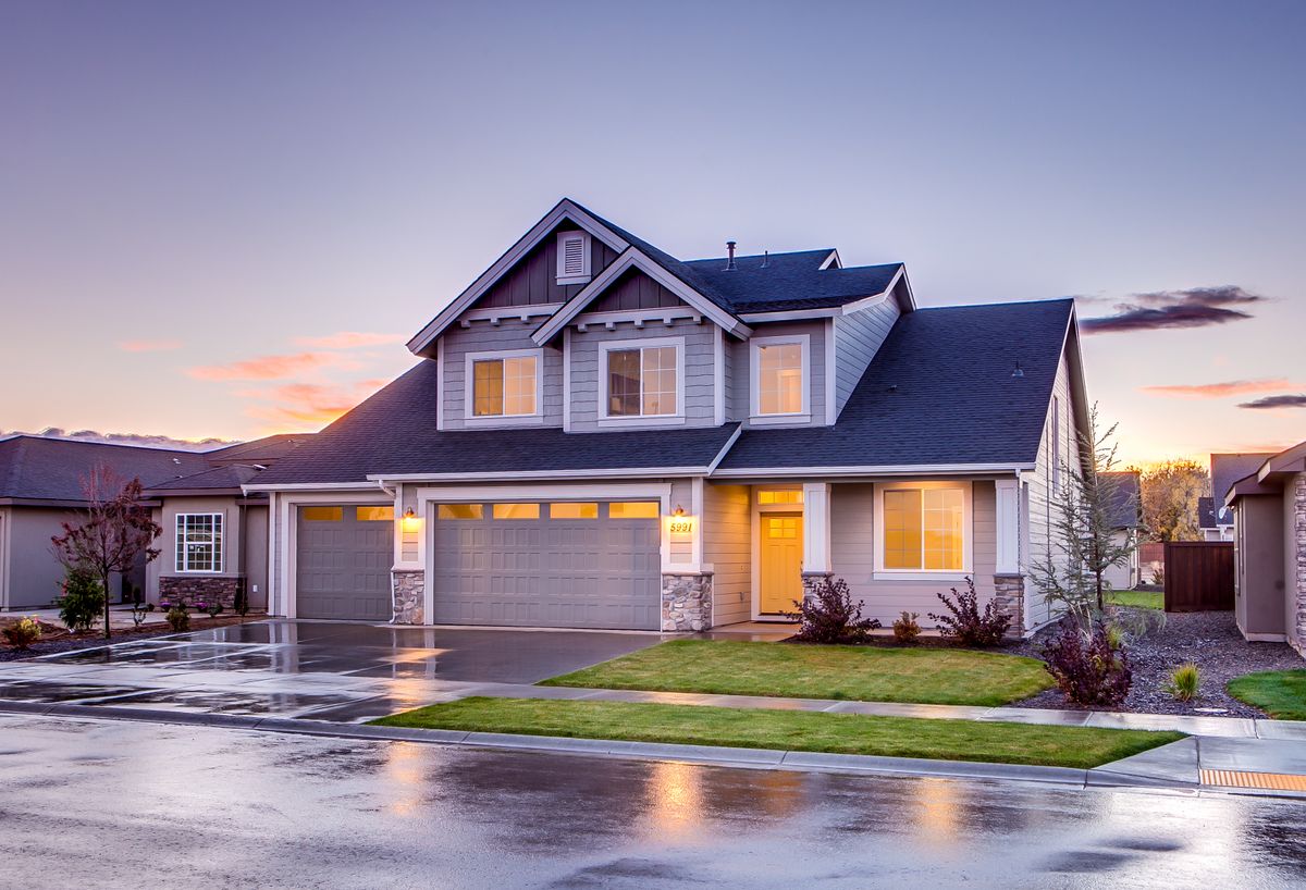 Suburban home at dusk, photographed during an inspection